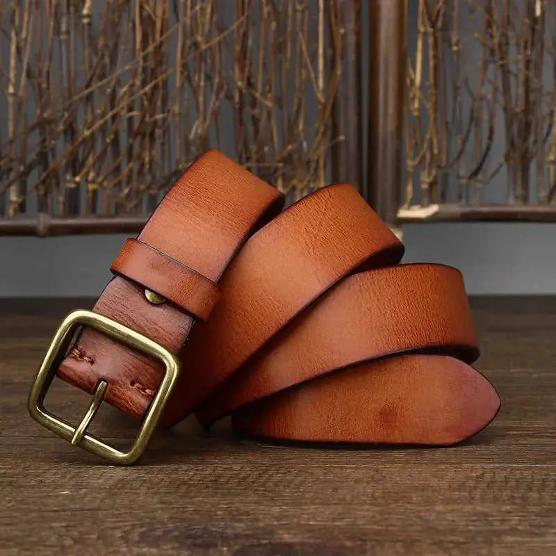 Fashion Pin Buckle Pure Copper Men's Cowhide Vintage Belt 125cm - men thick cowhide copper pin buckle genuine leather belt...