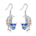 925 Sterling Silver Mermaid Earrings - Crescent Moon Dangle Drop with Zircon Crystals - Meifu Market