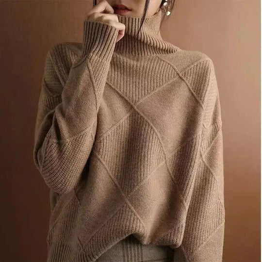 Turtleneck Sweater Women - Loose Knit Warm Pullover Solid Color Meifu Market