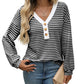 Women's V-neck Buttons Pullover Patchwork Casual Long-sleeved Top Meifu Market