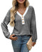Women's V-neck Buttons Pullover Patchwork Casual Long-sleeved Top Meifu Market
