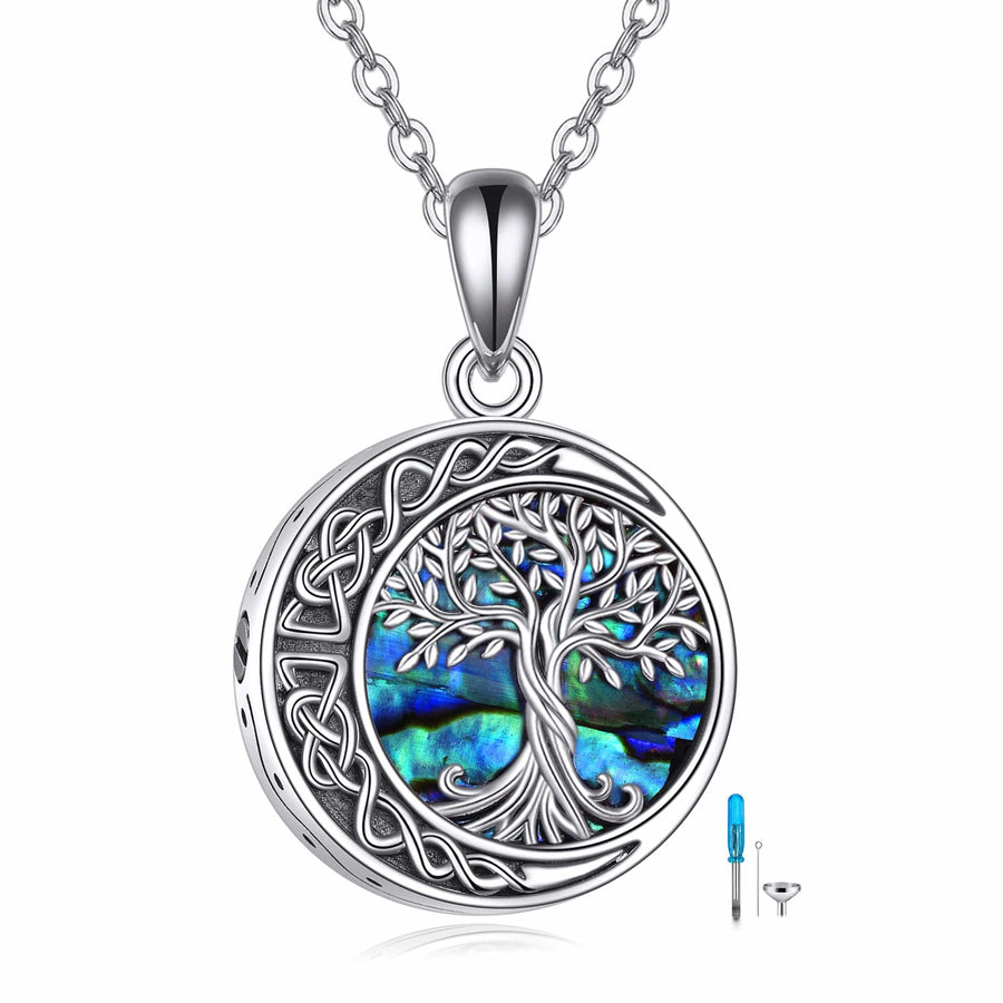 Tree of Life Urn Necklaces for Ashes Sterling Silver Celtic Knot Moon Tree of Life Cremation Jewelry for Ashes Memory Jewelry