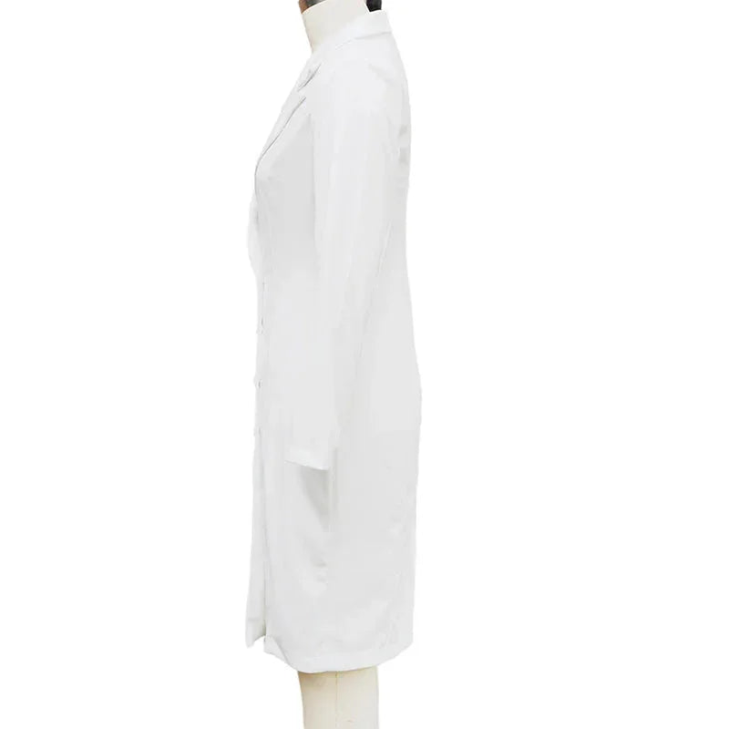 notch lapel midi dress | button front office dress | long sleeve formal wear | energy saving