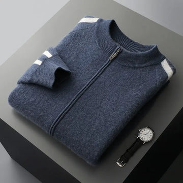 Fashionable All-match Casual Woolen Sweater Four Flat Air Layer Thickened Half Turtleneck Pure Wool Cardigan