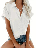 polyester v-neck shirt | white work shirt with pockets | durable polyester fabric | ultrasonic cleaning