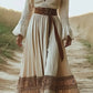 Boho Chic Maxi Dress, Women's Vintage-Inspired Lace Trim With Deep V-Neck Elegant Dress, No Belt Included Meifu Market