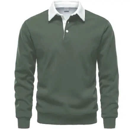 Men's Fashion Casual Versatile Long Sleeves Polo Collar Sweater Navy Blue - color variant display