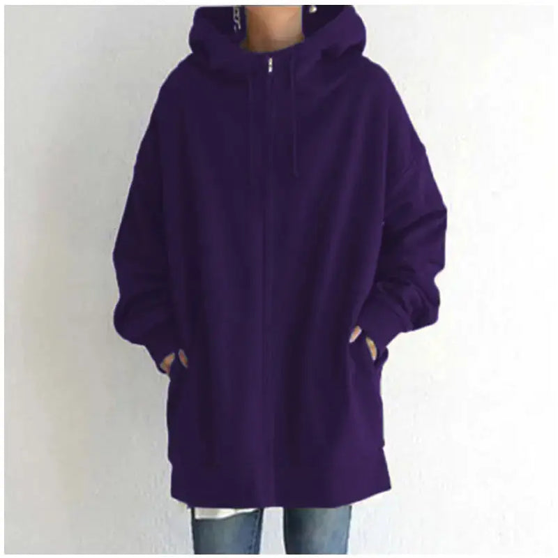 Oversized S-5XL Women Loose Hooded Coats Autumn Female Tie Collar Long Sleeve Zipper Up Add Velvet Long Sweatshirt Meifu Market