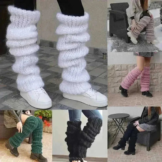 Autumn And Winter New Solid Color Mohair Long Tube Pile Style Foot Women's Fashion Casual Knitted Bunching Socks Khaki - f...