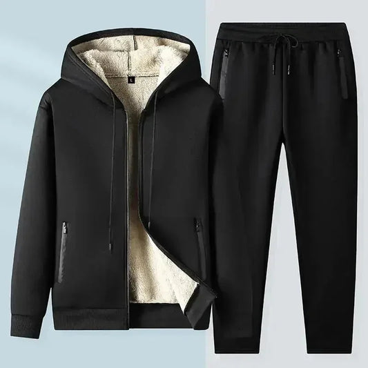 Autumn And Winter Warm Leisure Sports Men's Coat Hooded Jacket Blouse And Pants