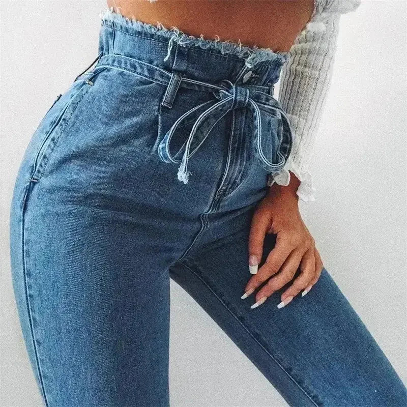 high-waisted denim jeans for women | plus size pencil pants | washed stretchy jeans | energy saving