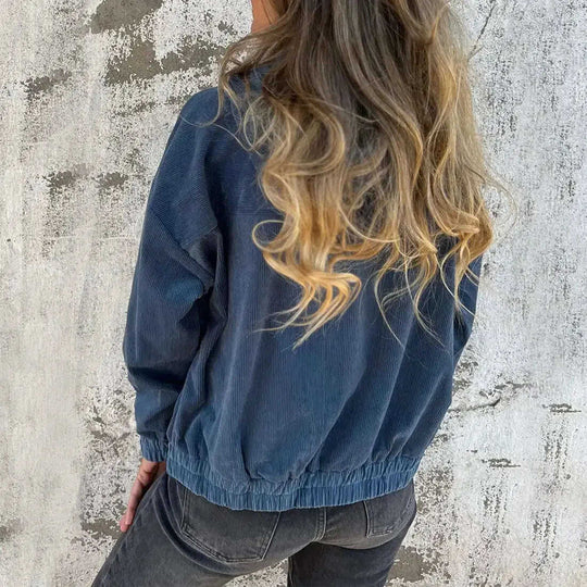 Corduroy Hooded Zip-up Jacket With Pockets Fashion Casual Drawstring Tops Outerwear Women's Clothing Meifu Market