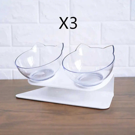 Non Slip Double Cat Bowl With Raised Stand Pet Food Cat Feeder Protect Cervical Vertebra Dog Bowl Transparent Pet Products...