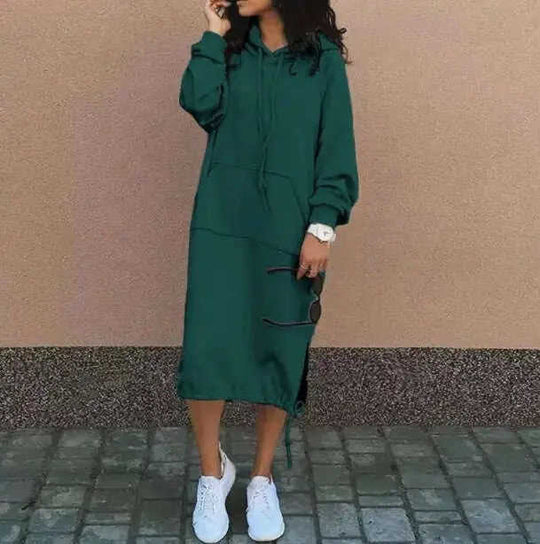 Casual Long-sleeved Hooded Sweater With Pocket Fashion Drawstring Long Sweatshirt Womens Clothing Meifu Market