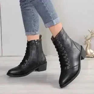British Style Women's Casual Trend High-top Zipper Fashion Leather Boots 40 - scale comparison view
