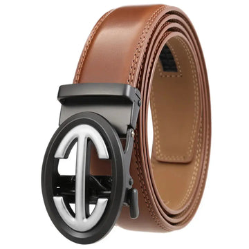 Automatic Alloy Buckle Belt Men's Simple Two-layer Cowhide meifu market