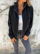 Corduroy Hooded Zip-up Jacket With Pockets Fashion Casual Drawstring Tops Outerwear Women's Clothing Meifu Market