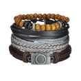 braided leather bracelet for men | vintage charm wood beads | adjustable wrap wristband | energy saving