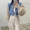 patchwork denim jacket | wool blend coat | long sleeve outerwear | energy saving
