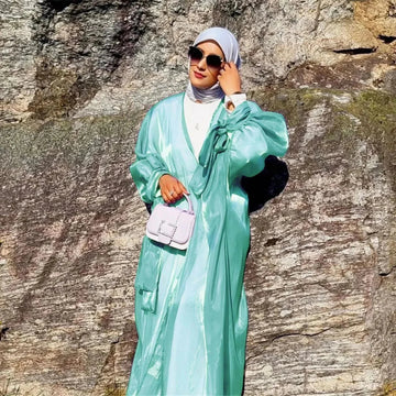 lace-up satin cardigan robe | open front abaya with bow | lily satin kimono robe | ultrasonic cleaning