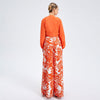 New Women's Temperament Print Pants V -neck Long Sleeve Two -piece Suit Meifu Market