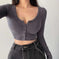 stretchable crop top | slim-fit long sleeve tee | breathable cotton fabric | ultrasonic cleaning