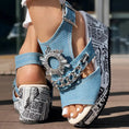 Newspaper Buckle Denim Wedge Slides - Anklet Not Included Meifu Market