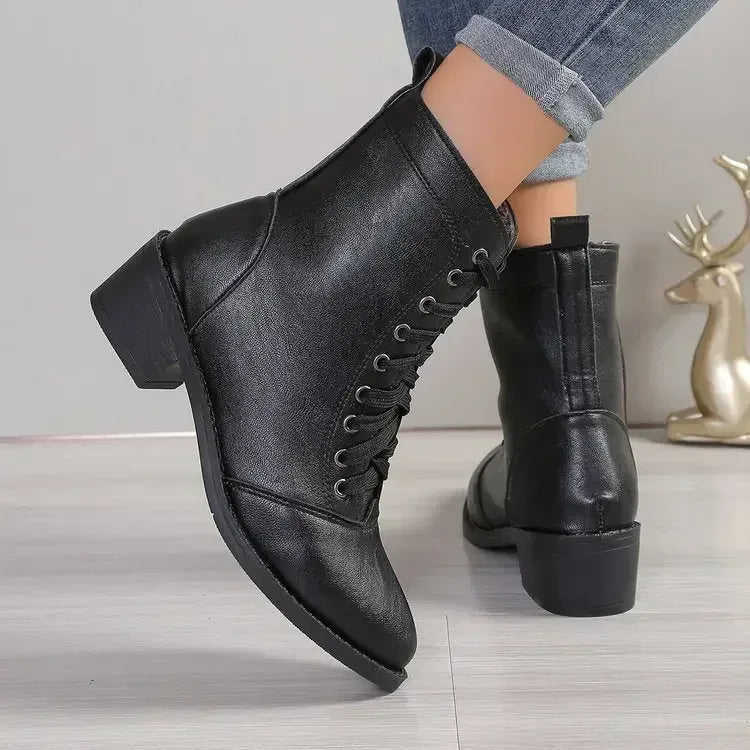 British Style Women's Casual Trend High-top Zipper Fashion Leather Boots 40 - side view showing details