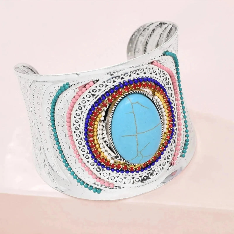 elastic turquoise bracelet | adjustable boho bangle | vintage tribal jewelry | ultrasonic cleaning