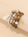 elastic bangle bracelet set | wooden beads jewelry | adjustable tree of life bracelet | ultrasonic cleaning