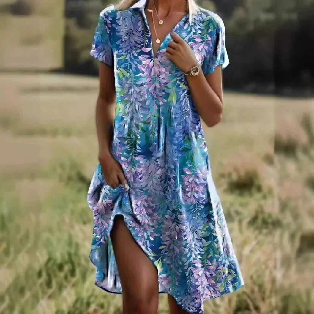 summer polka dot dress | casual v-neck dress | short sleeve summer dress | ultrasonic cleaning