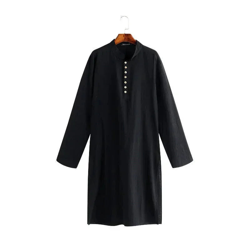 long sleeve cotton robe | lightweight linen thobe | breathable muslim clothing | energy saving