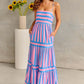 summer striped maxi dress | backless beach dress with pockets | square neck long dress | energy saving