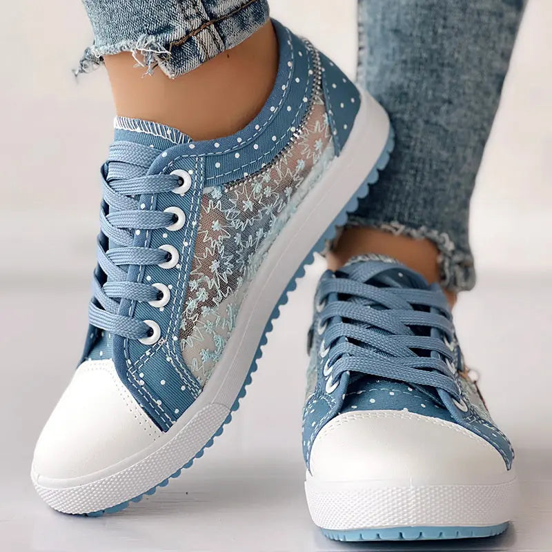Floral Embroidered Polka Dot Print Sneakers Meifu Market