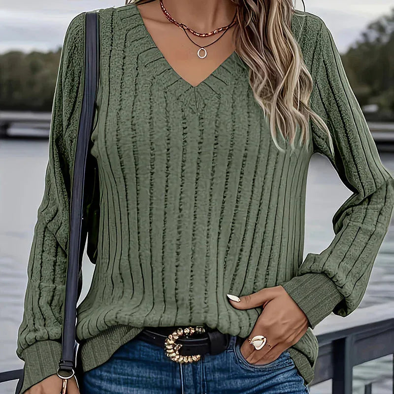 Women's Long Sleeve Blouses Shirts With Ribbed Knit Work Office Basic Tops Meifu Market