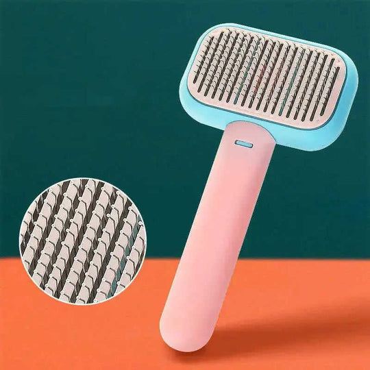 New Pet Cat Dog Hair Brush Hair Massage Comb Open-Knot Brush Grooming Cleaning Tool Stainless Steel Comb Green - back view