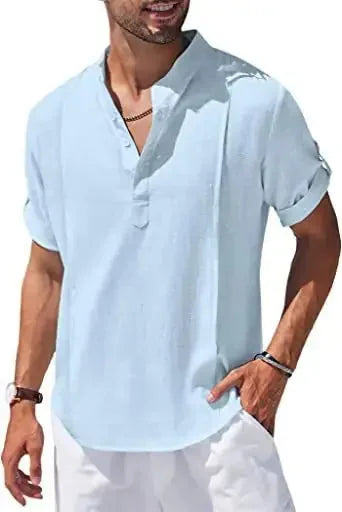 linen blend fabric | relaxed fit shirt | beach vacation wear | energy saving