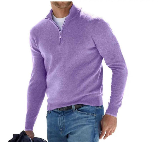 Men's Fashion Casual Long Sleeve V-neck Cashmere Zipper Top XS - color variant display