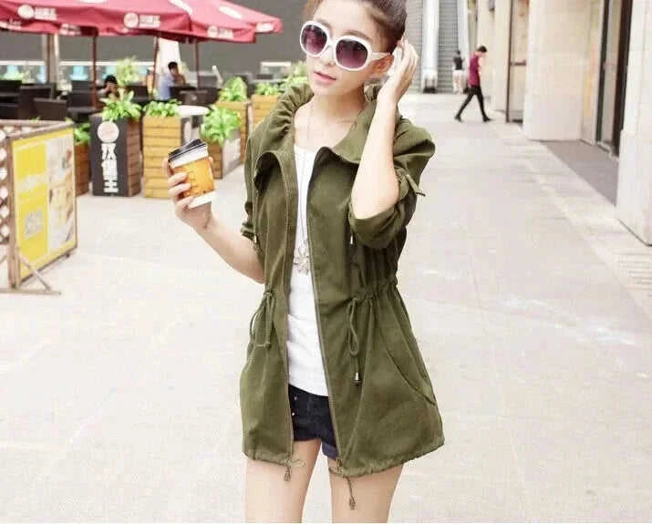 water-repellent trench coat | drawstring waist coat | lightweight raincoat women | energy saving