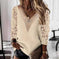 Commuter Nine-quarter Sleeve V-neck Stitching Hollow Lace Chiffon Shirt Pullover Meifu Market