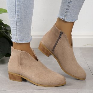 V Cut Chelsea Women's Chunky Heel Pointed Ankle Boots Meifu Market