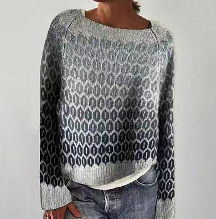 Women's Fashion Round Neck Multicolor Loose Leisure Pullover Knitwear Sweater Meifu Market