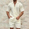 mens summer tracksuit set | loose fit casual two piece outfit | lapel button shirt and shorts set | energy saving