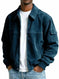 Men's Retro Corduroy Jacket - Casual Long Sleeve Pocket Coat Navy Blue - front view Clothing