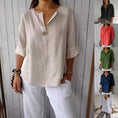 V-neck Long-sleeved T-shirt Fashion Loose Cotton And Linen Button Tops For Women Meifu Market