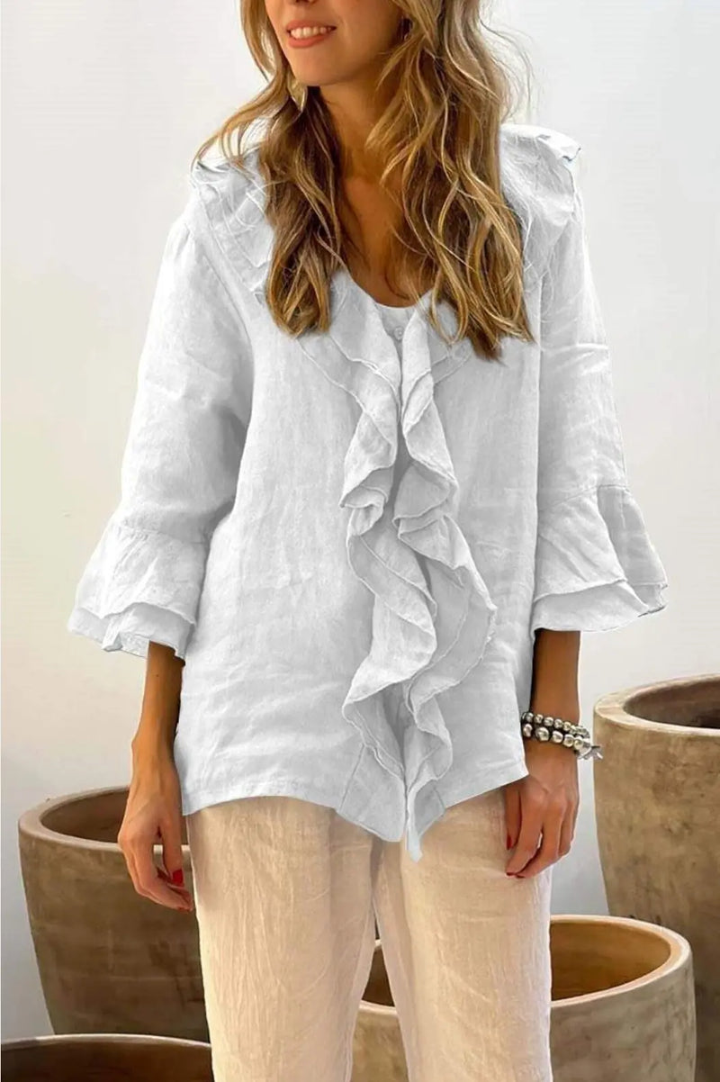 Fashion V-neck Ruffled Sleeve Ruffled Loose Casual Meifu Market