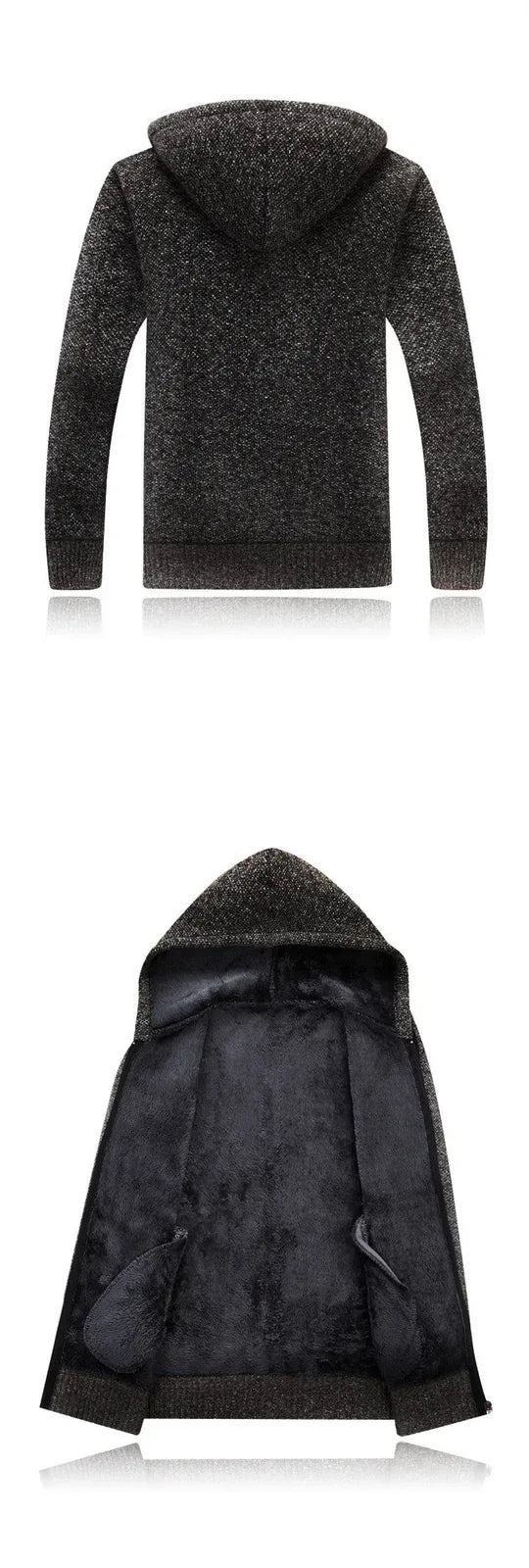 thick cotton cardigan | hooded winter coat | fleece lined jacket | energy saving