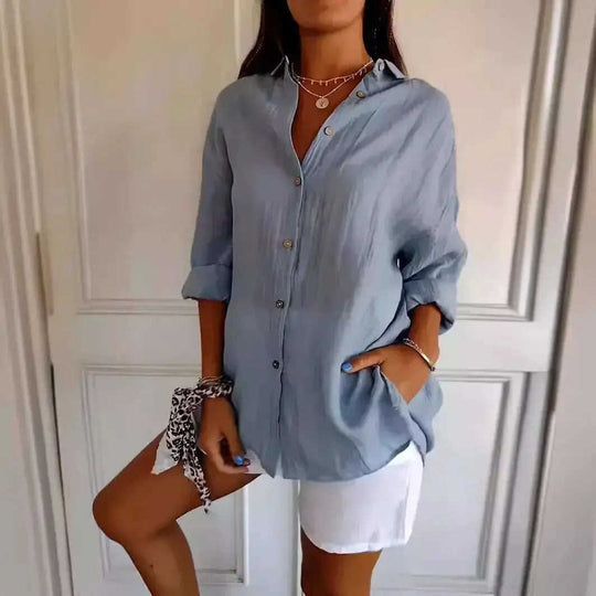 Lapel Long Sleeve Shirt Women's Single-breasted Pleated Shirt Meifu Market