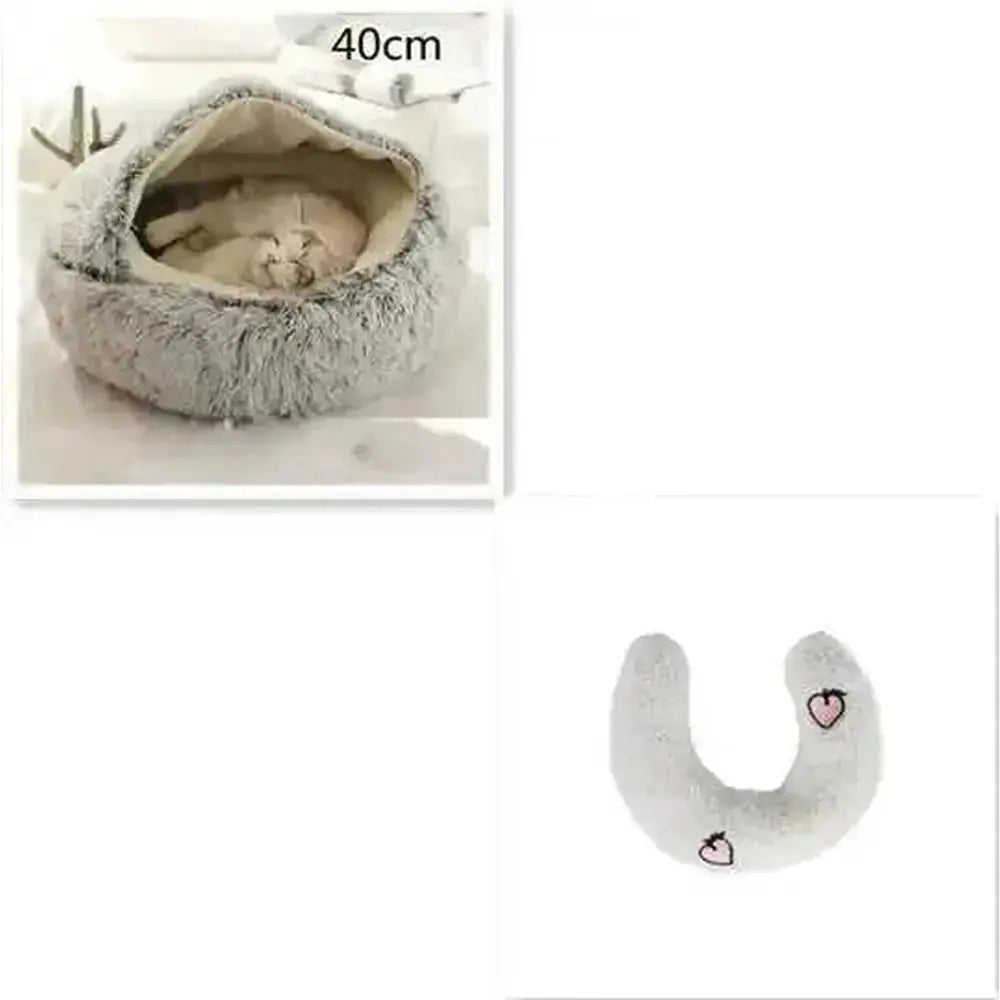 2-in-1 Dog & Cat Bed - Round Plush Warm Winter Pet House - view 30 (material: fleece, cotton | pattern: check | season:...