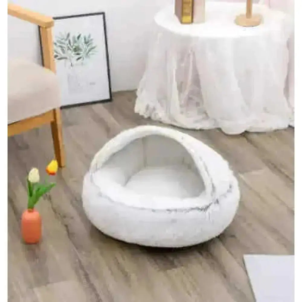 2-in-1 Dog & Cat Bed - Round Plush Warm Winter Pet House - view 59 (material: fleece, cotton | pattern: check | season:...